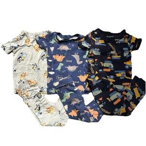 Toddler Boy 3 Matching Pajamas Lot Size 3T Bluey Construction Dinosaurs Winter